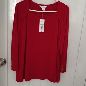 Liz Claiborne Red Long-Sleeve Scoop Neck Top